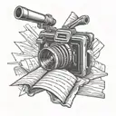 camera, cameraman, sheets, clapperboard, film roll tattoo design idea