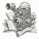 camera, cameraman, sheets, clapperboard, film roll tattoo design idea