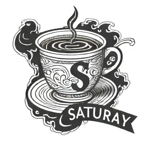 cup of coffee with the word saturday morning cartoons line tattoo design idea