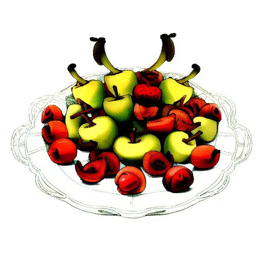 marihuana bud shaped apples and bananas tattoo design idea