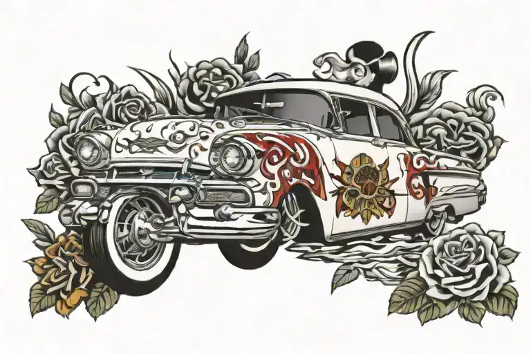 lowrider Oldsmobile 1959 white   tattoo design idea