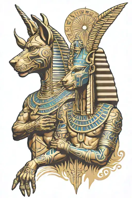 pharaoh and Egyptian god Anubis tattoo design idea