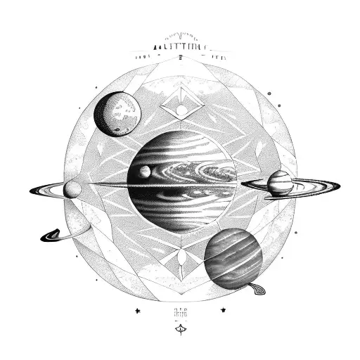 solar system with alchemy symbols tattoo design idea