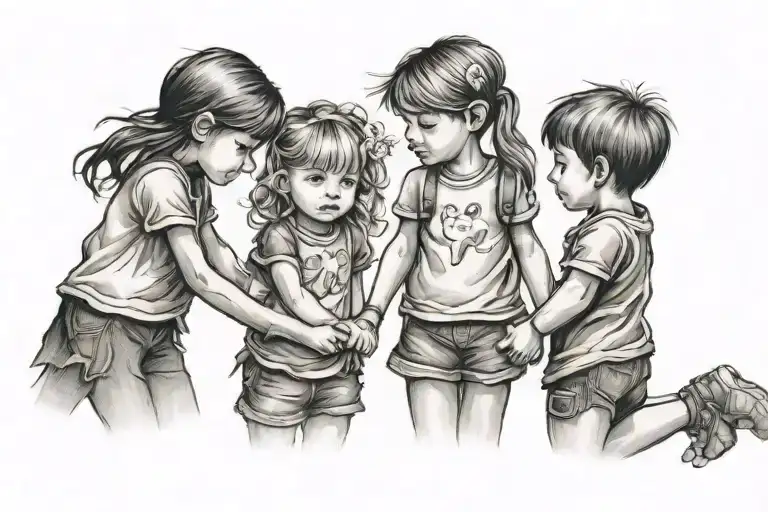 children holding hands 3 girls 1 boy tattoo design idea