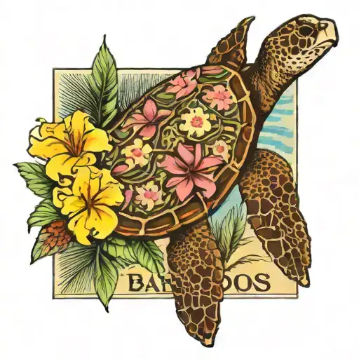 barbados flowers Barbados bus stop sign sea turtle palm trees tattoo design idea