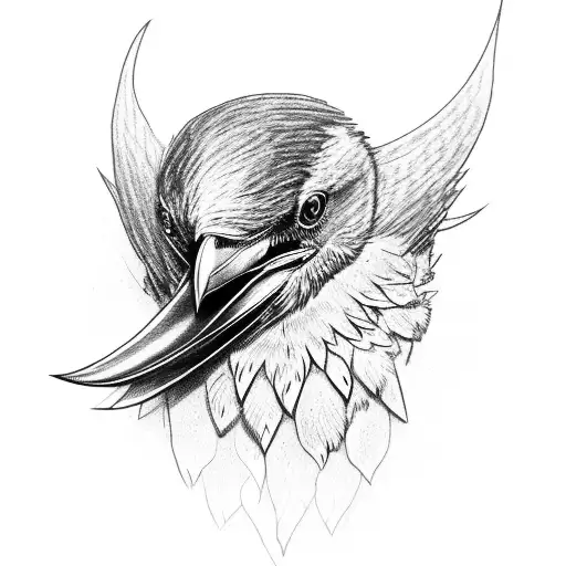 A raven perched on the shoulder of a Norse god, with intricate dotwork detailing tattoo design idea