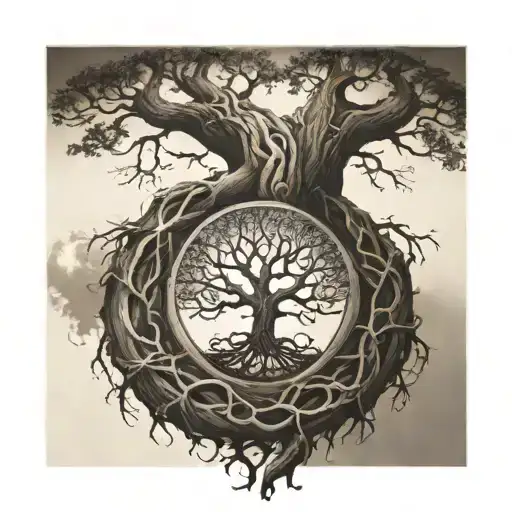 An intricate tree of life tattoo, with roots symbolizing your bond with your deceased brother, branches representing your relationship with your living brother, and leaves adorned with quotes that resonate with your shared experiences tattoo design idea