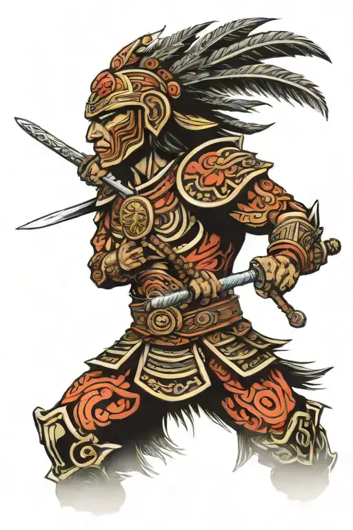 Aztec warrior samurai warrior tattoo design idea