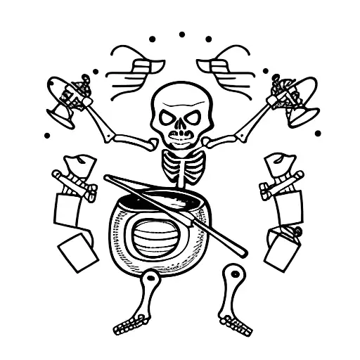 skeleton playing the drums tattoo design idea