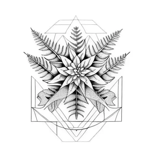 fern with flower tattoo design idea