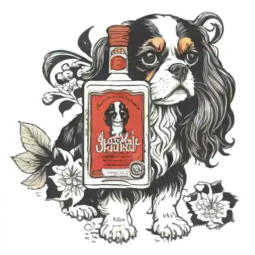 Cavalier king Charles with a bottle of jack Daniels  tattoo design idea