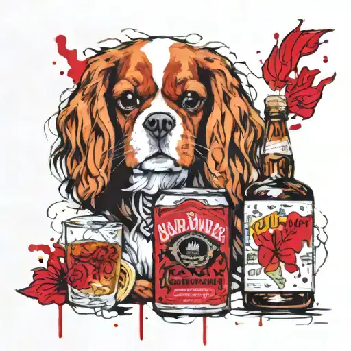 Cavalier king Charles with a bottle of jack Daniels  tattoo design idea