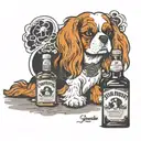 Cavalier king Charles with a bottle of jack Daniels  tattoo design idea