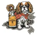 Cavalier king Charles with a bottle of jack Daniels  tattoo design idea
