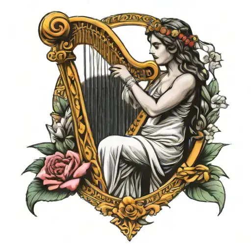 Greek Aphrodite playing a harp tattoo design idea