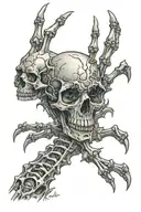 skeleton hand going up the spine to my next with some world ending stuff   tattoo design idea