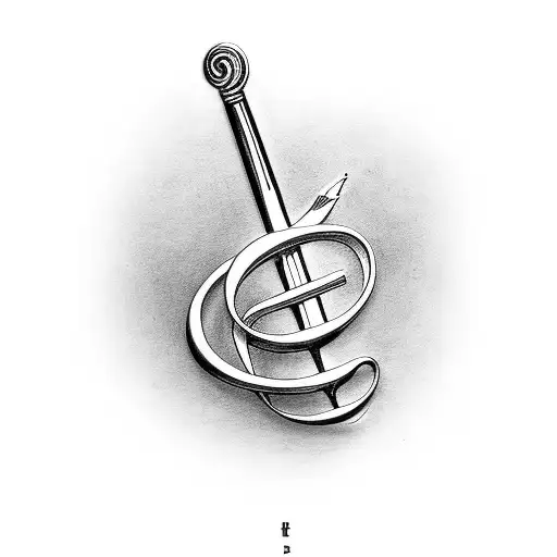 treble clef with pencil and microphone tattoo design idea