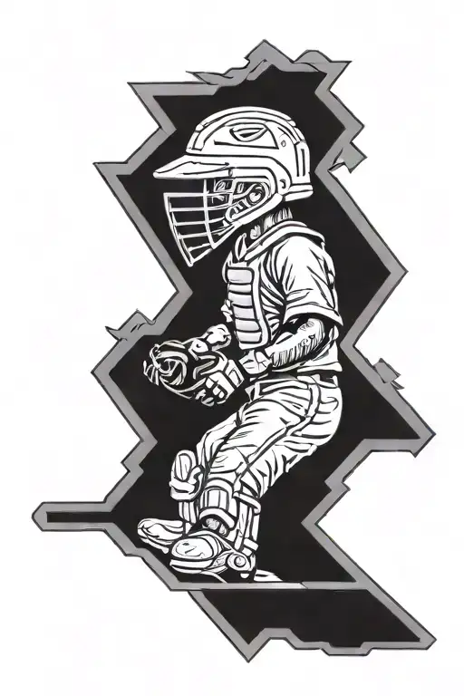 baseball home plate with a catcher helmet on it and a black background  tattoo design idea