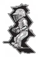 baseball home plate with a catcher helmet on it and a black background  tattoo design idea