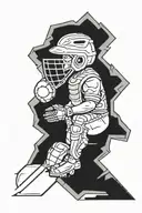 baseball home plate with a catcher helmet on it and a black background  tattoo design idea