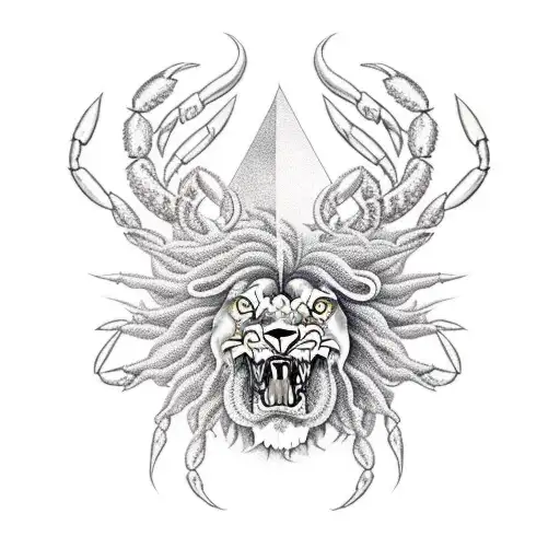 crab with lion mane and scorpion tail  tattoo design idea