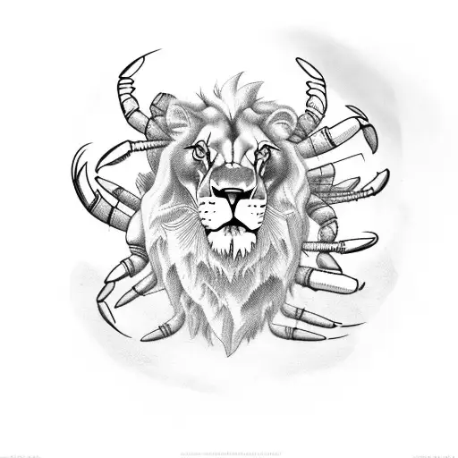 lion with crab claws and legs and scorpion tail  tattoo design idea