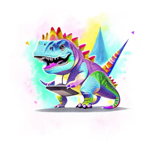 cute dinosaur with Rainbow coloured spikes on its back tattoo design idea