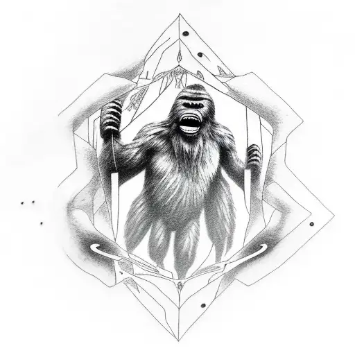 sasquatch getting abducted by ufo tattoo design idea