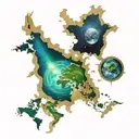 world map with aurora borealis tattoo design idea