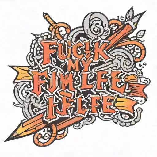 the phrase "Fuck My Life" with "Fuck" crossed out from the phrase "Fight For" written prominently over "Fuck" tattoo design idea