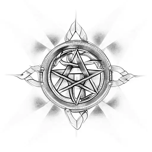 anarchy, pentagram,  balisong knife, bycicle chain, nunchucks tattoo design idea