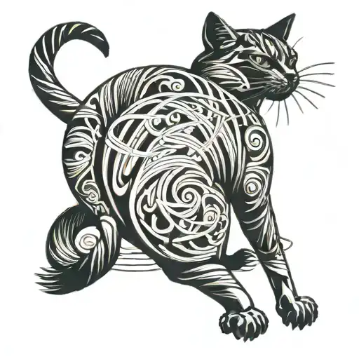 cat back tattoo with lines showing movement tattoo design idea