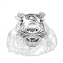 A sketch-style tattoo of a stuffed baby hippo surrounded by tiger lilies tattoo design idea