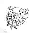 A sketch-style tattoo of a stuffed baby hippo surrounded by tiger lilies tattoo design idea