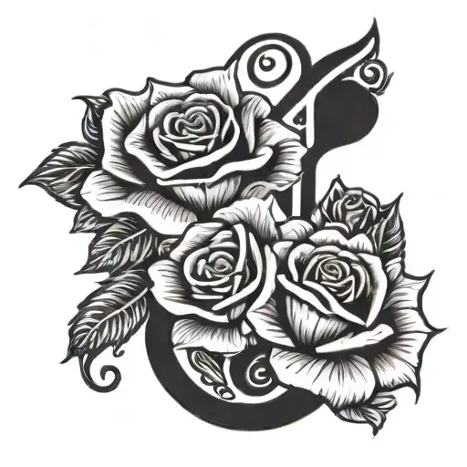 semi-colon with roses intertwined hearts tattoo design idea