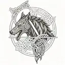 tyr and fenrir whit runes tattoo design idea