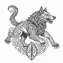 tyr and fenrir whit runes tattoo design idea