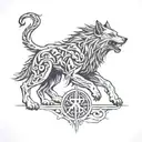 tyr and fenrir whit runes tattoo design idea