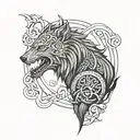tyr and fenrir whit runes tattoo design idea