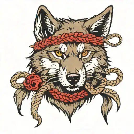 A wolfs head holding a bundle of rope in it's mouth tattoo design idea