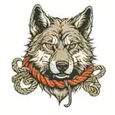 A wolfs head holding a bundle of rope in it's mouth tattoo design idea