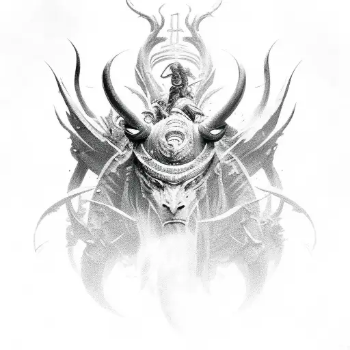 A mythical creature from a video game in an epic battle scene tattoo design idea