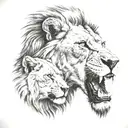 lion eats wolf tattoo design idea