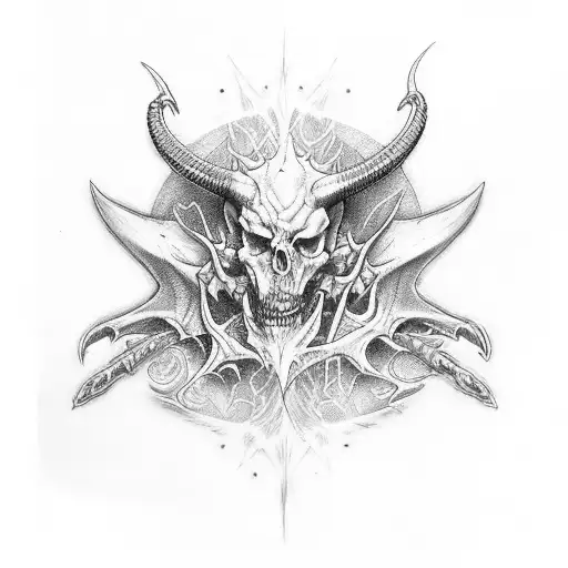 Leg sleeves, bones, diablo, red light, horns, mostly black, hell, dragon skin tattoo design idea