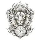 lion. cross. clock face tattoo design idea