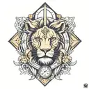lion. cross. clock face tattoo design idea