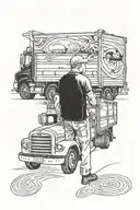 Trip with memories with his grandfather truck driver tattoo design idea