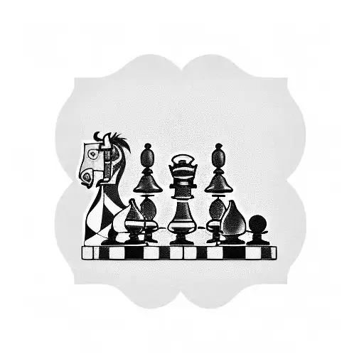 A blackwork tattoo design featuring a chess board with pieces arranged in a strategic position, symbolizing the client's love for chess tattoo design idea