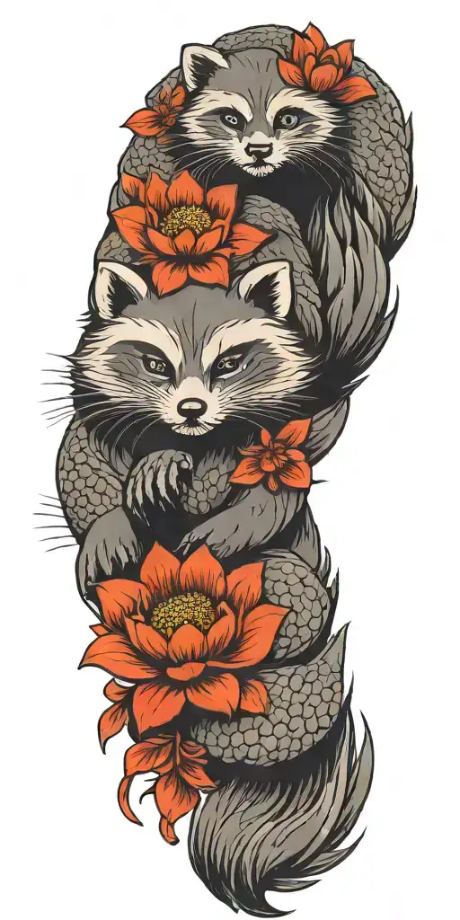 lotus, tanuki tattoo design idea