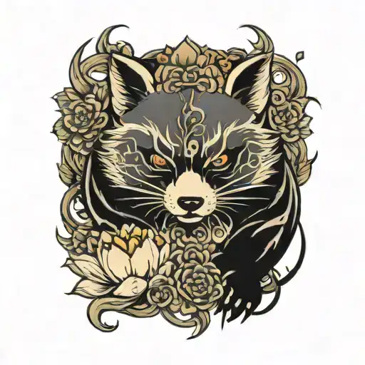 lotus, tanuki tattoo design idea